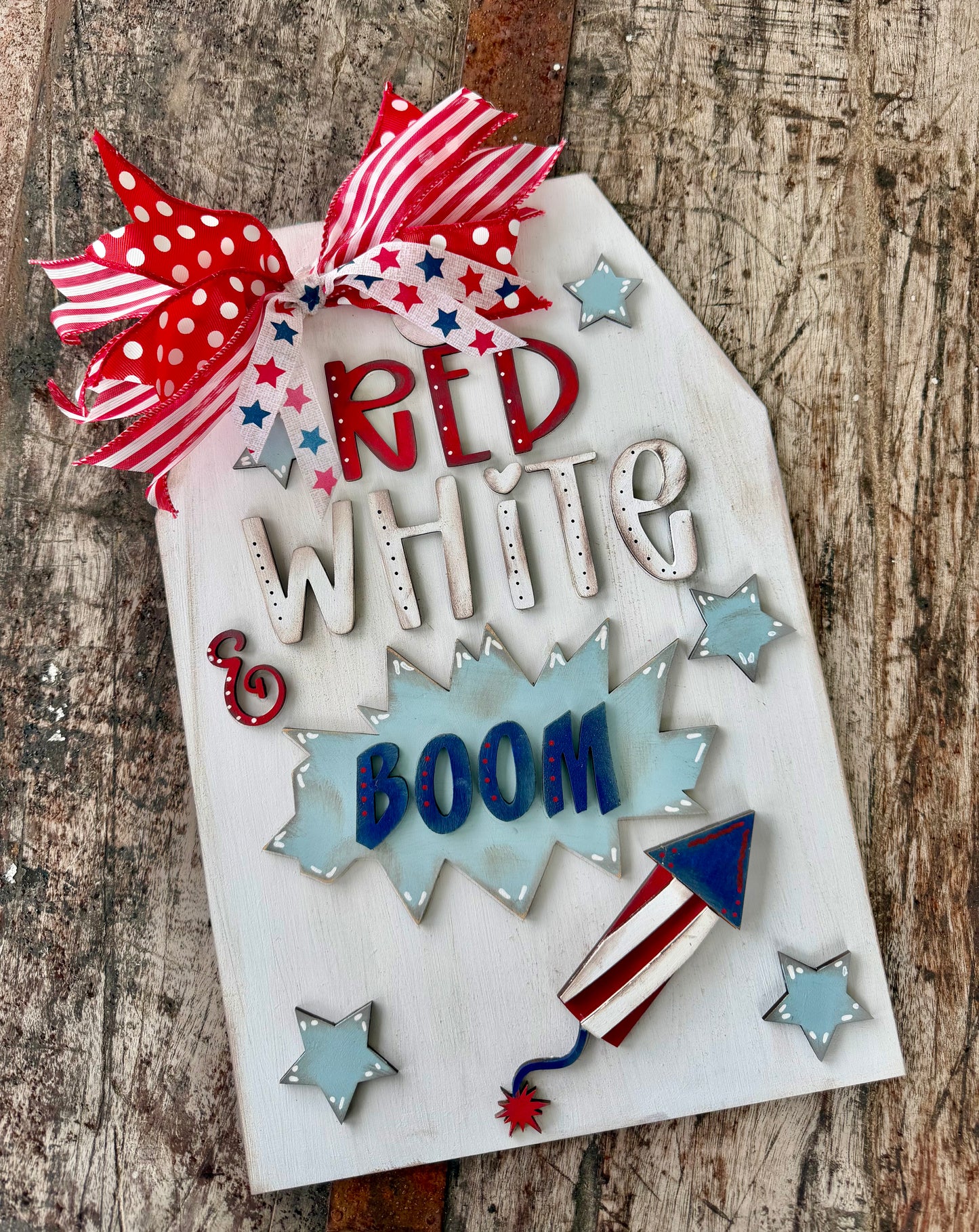 Red White & Boom Door Tag-unfinished
