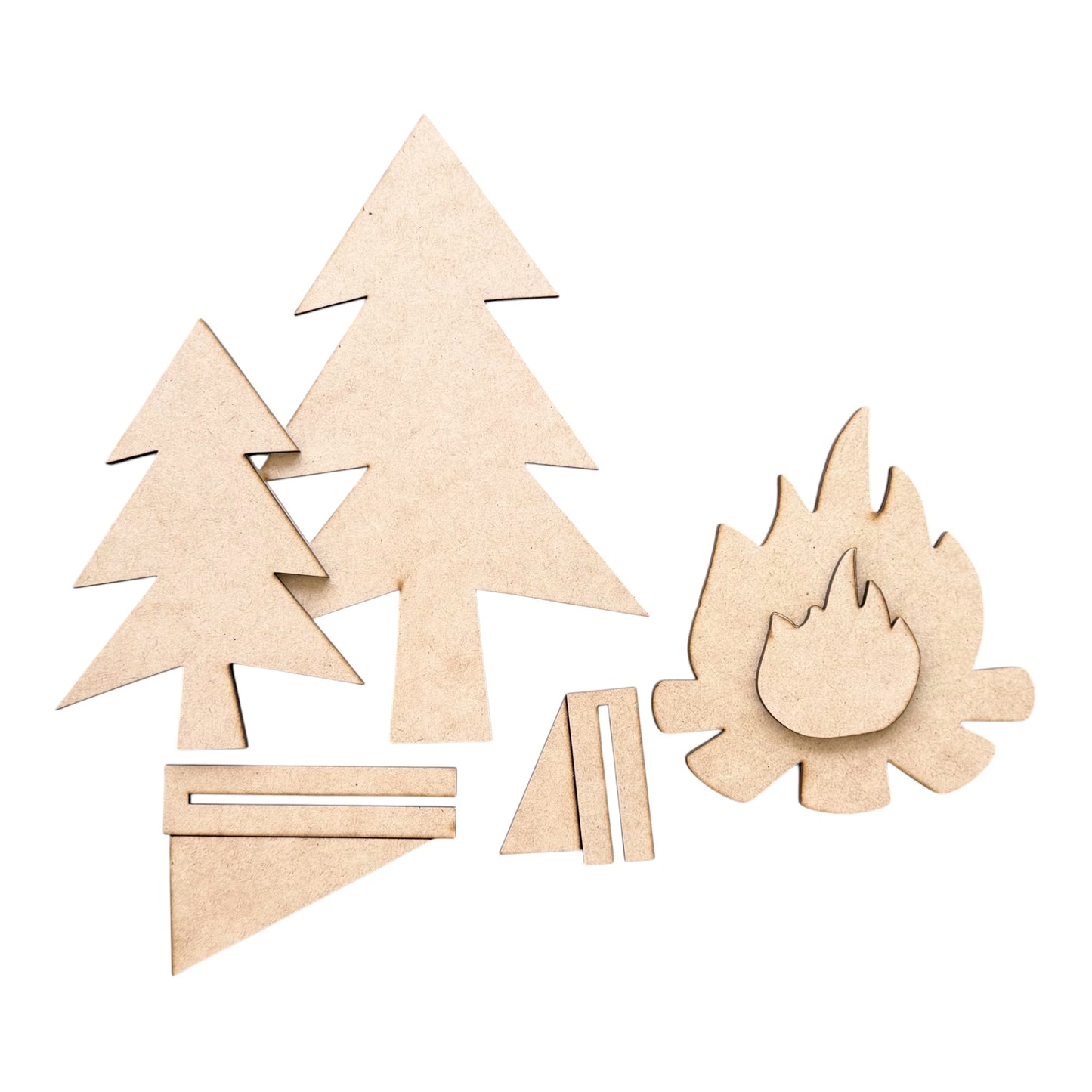 Camping Set (Camper, signs, campfire & Trees)-unfinished