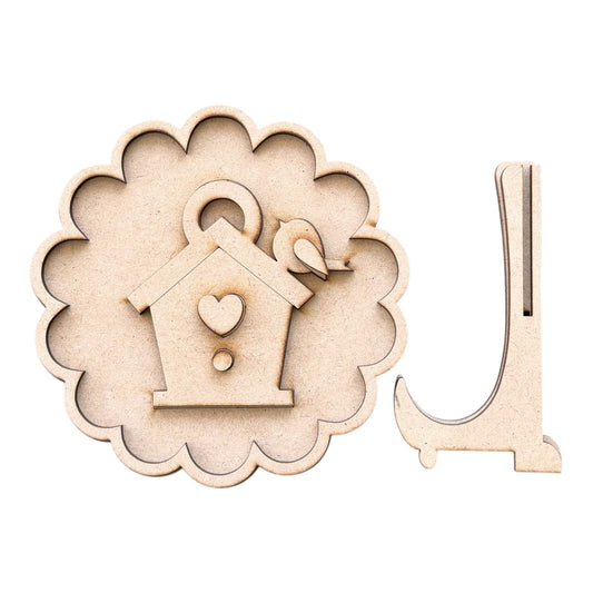 Birdhouse In Scallop Frame-unfinished