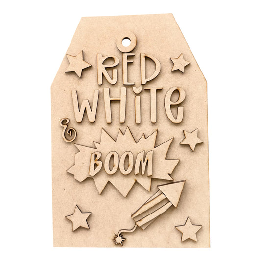 Red White & Boom Door Tag-unfinished