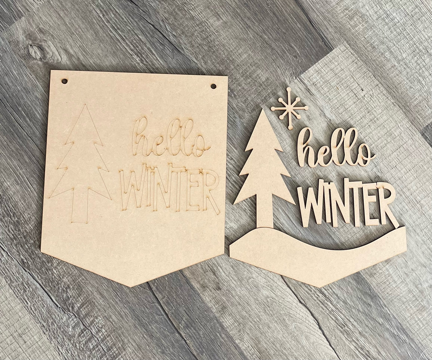 Hello Winter Sign - Unfinished Cutouts