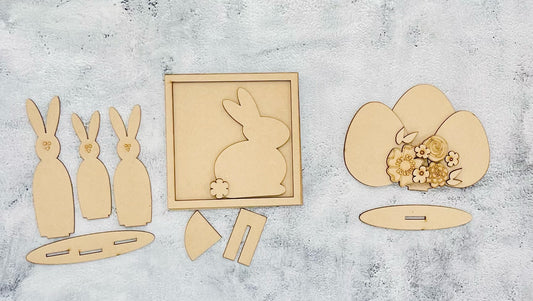 Tiered Tray Bunny Trio - Unfinished Cutout