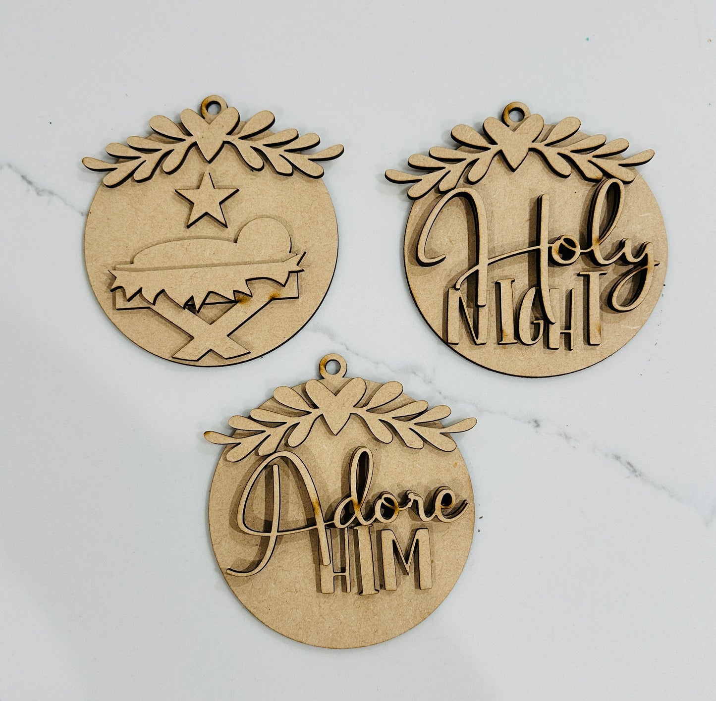 Adore Him Ornament Set of 3 - Unfinished Cutouts