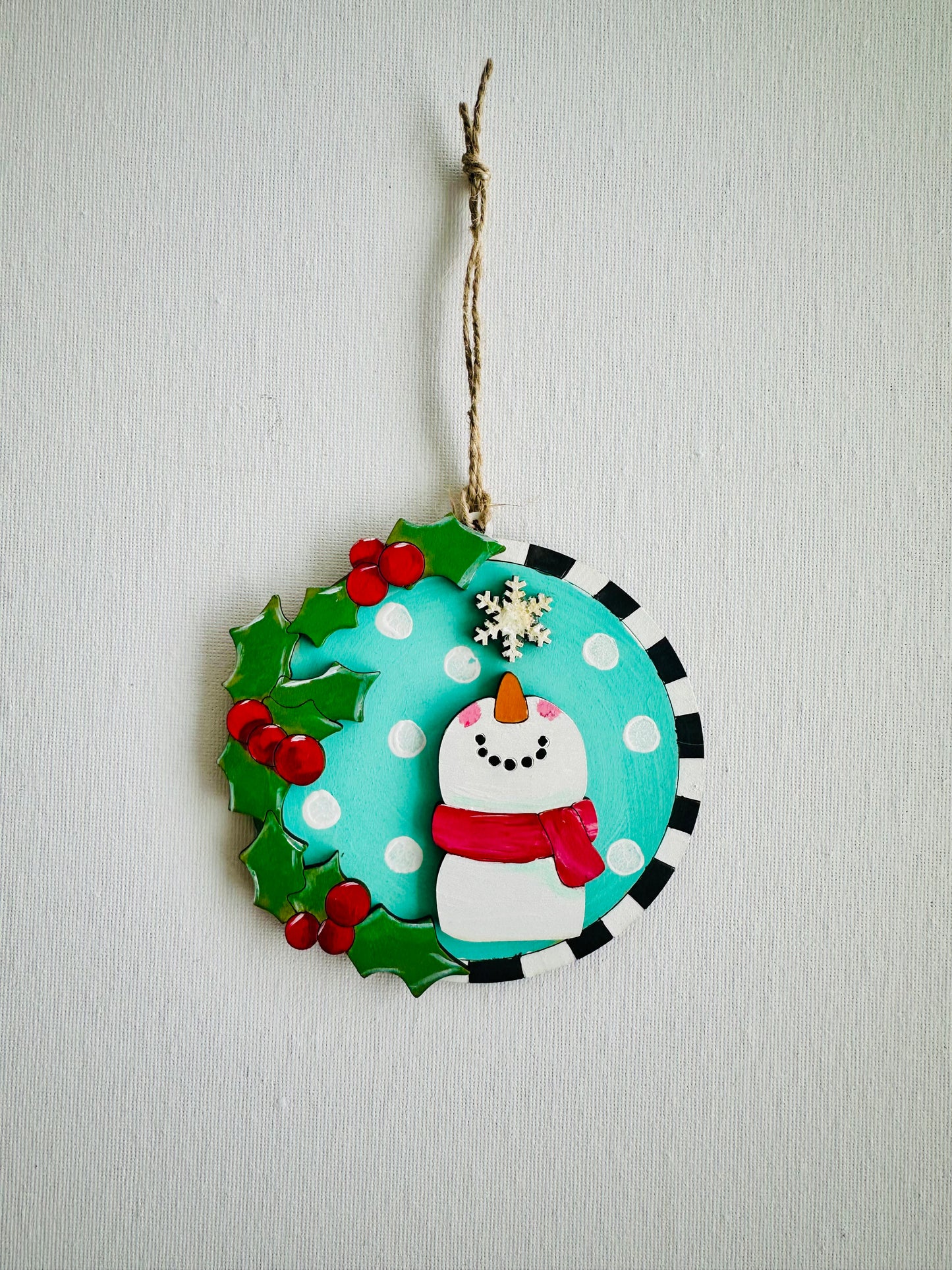 Holly Striped Snowman Ornament-unfinished