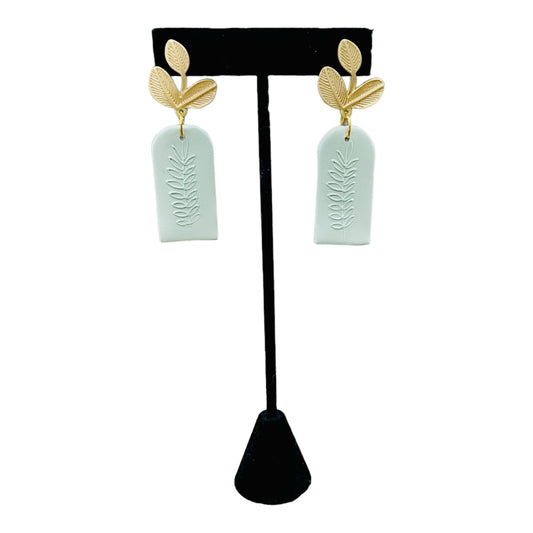 Gold Leaves with Mint Clay Drop Earrings