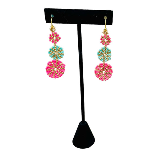 Pink Turquoise Gold Seed Bead Earrings