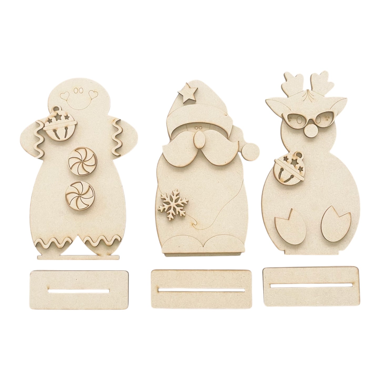 Standing Gingerbread, Santa & Reindeer-unfinished